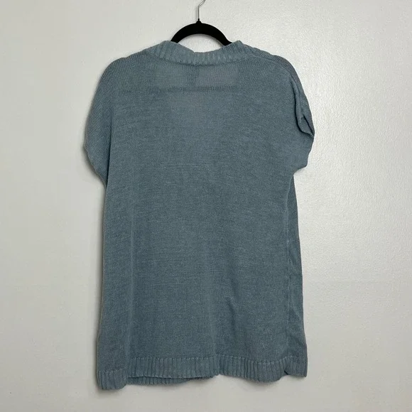 Eileen Fisher Knit Tunic Top, Italian Hemp, Short Sleeve, V Neck, Blue, L‎ - Picture 2 of 5